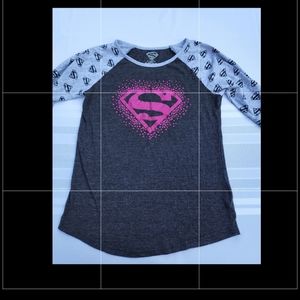 Black grey and pink superman supergirl shirt long sleeve girls XL 14-16